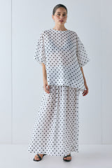 Solara Sheer Midi Skirt White Polka Dot