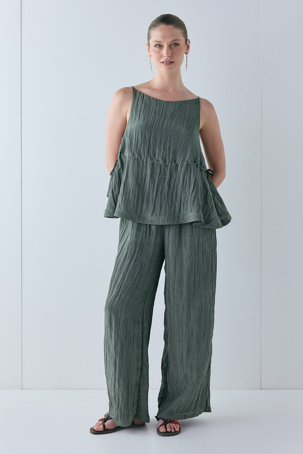 Indi Top Crinkle Khaki