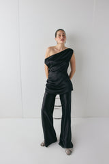 Camille Satin Tunic Top Black