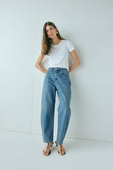 Lex Mid Rise Barrel Denim Jeans Blue