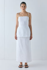 Violette Linen Midi Skirt White