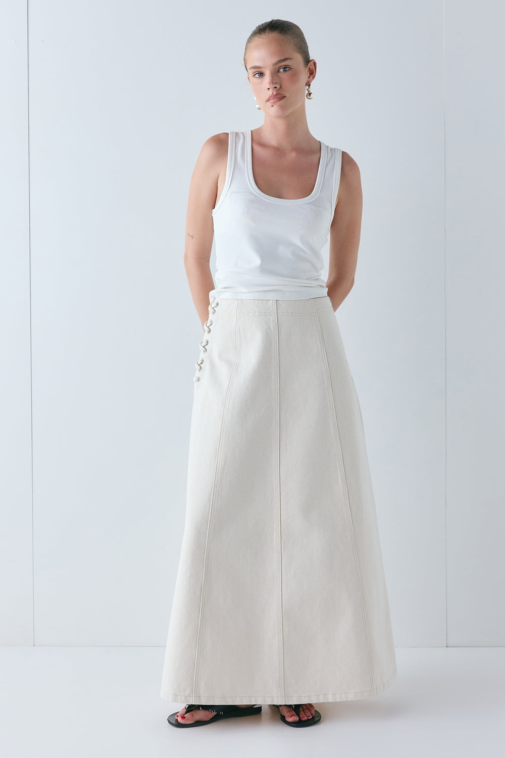 Eve Denim Midi Skirt Cream