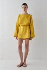 Sabine Linen Mini Dress Mustard