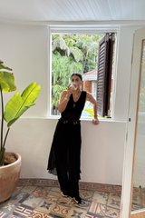 Winona Sheer Midi Dress Black