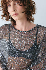 Ivette Sequin Midi Dress Black