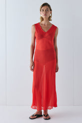 Winona Sheer Midi Dress Red