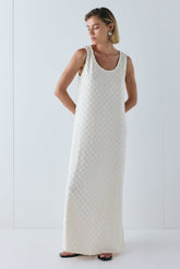 Cate Smock Maxi Dress Cream Check