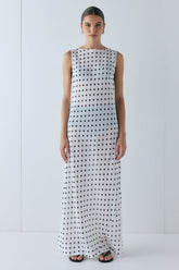 Ria Sheer Maxi Dress White Polka Dot