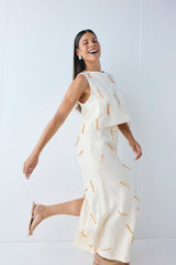Devyn Linen Midi Skirt Cream