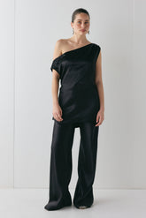 Camille Satin Tunic Top Black
