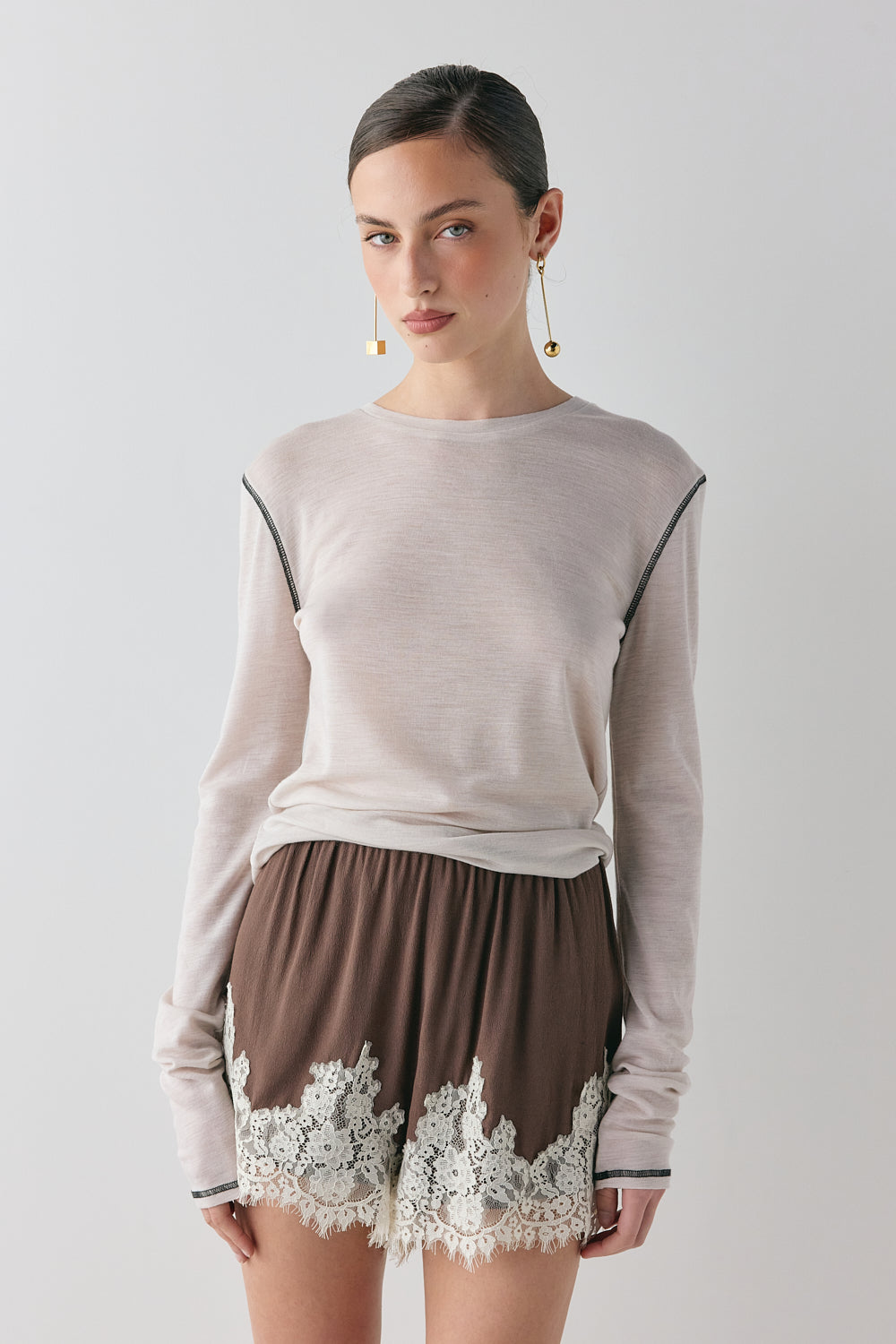 Monikh Lace Shorts Chocolate