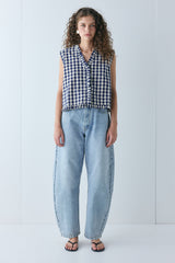 Phoebe Vest Top Navy Check
