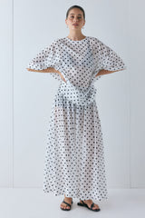 Solara Sheer Midi Skirt White Polka Dot