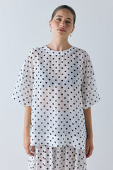 Esther Sheer Top White Polka Dot