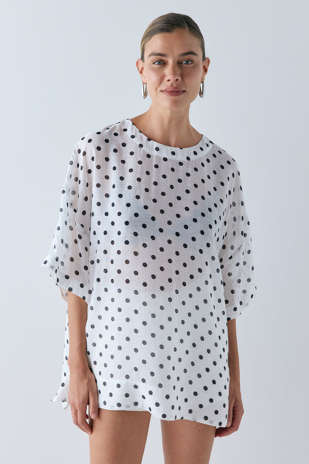 Esther Sheer Top White Polka Dot