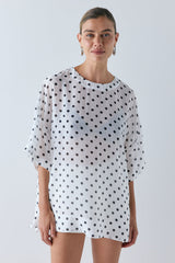 Esther Sheer Top White Polka Dot