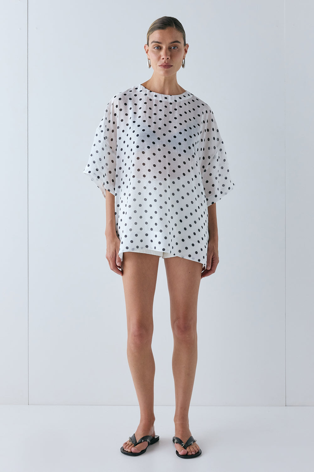 Esther Sheer Top White Polka Dot
