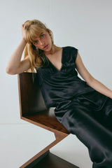 Flores Satin Top Black