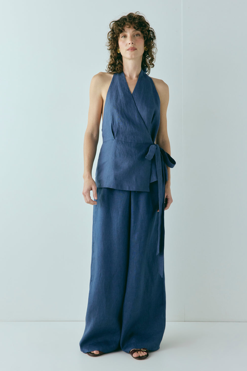 Prue Linen Top Navy