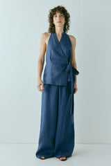 Prue Linen Top Navy
