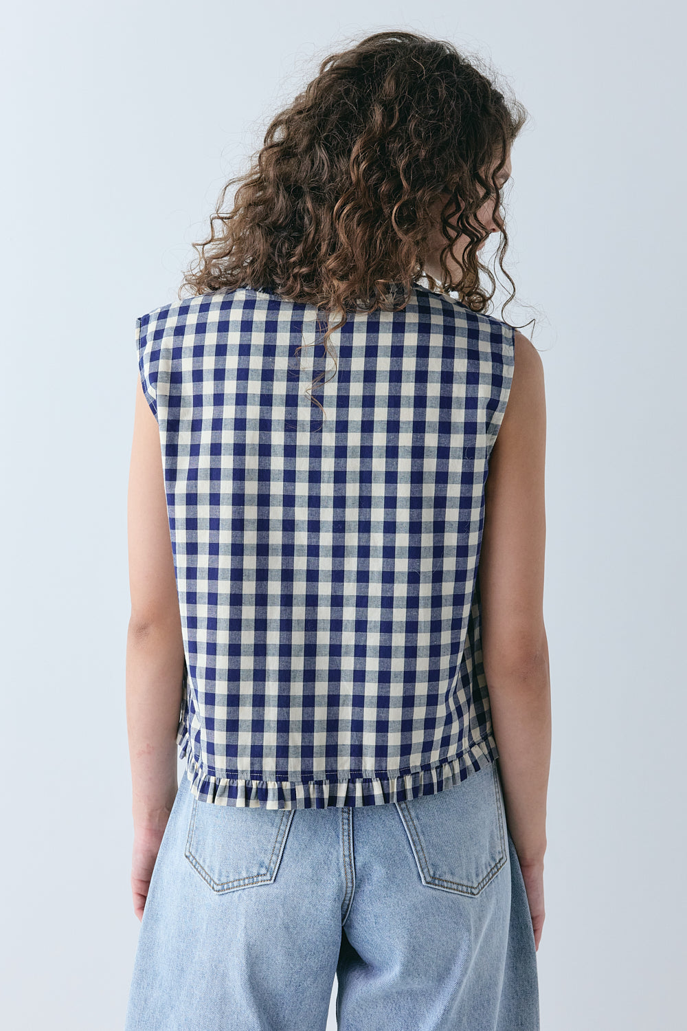 Phoebe Vest Top Navy Check