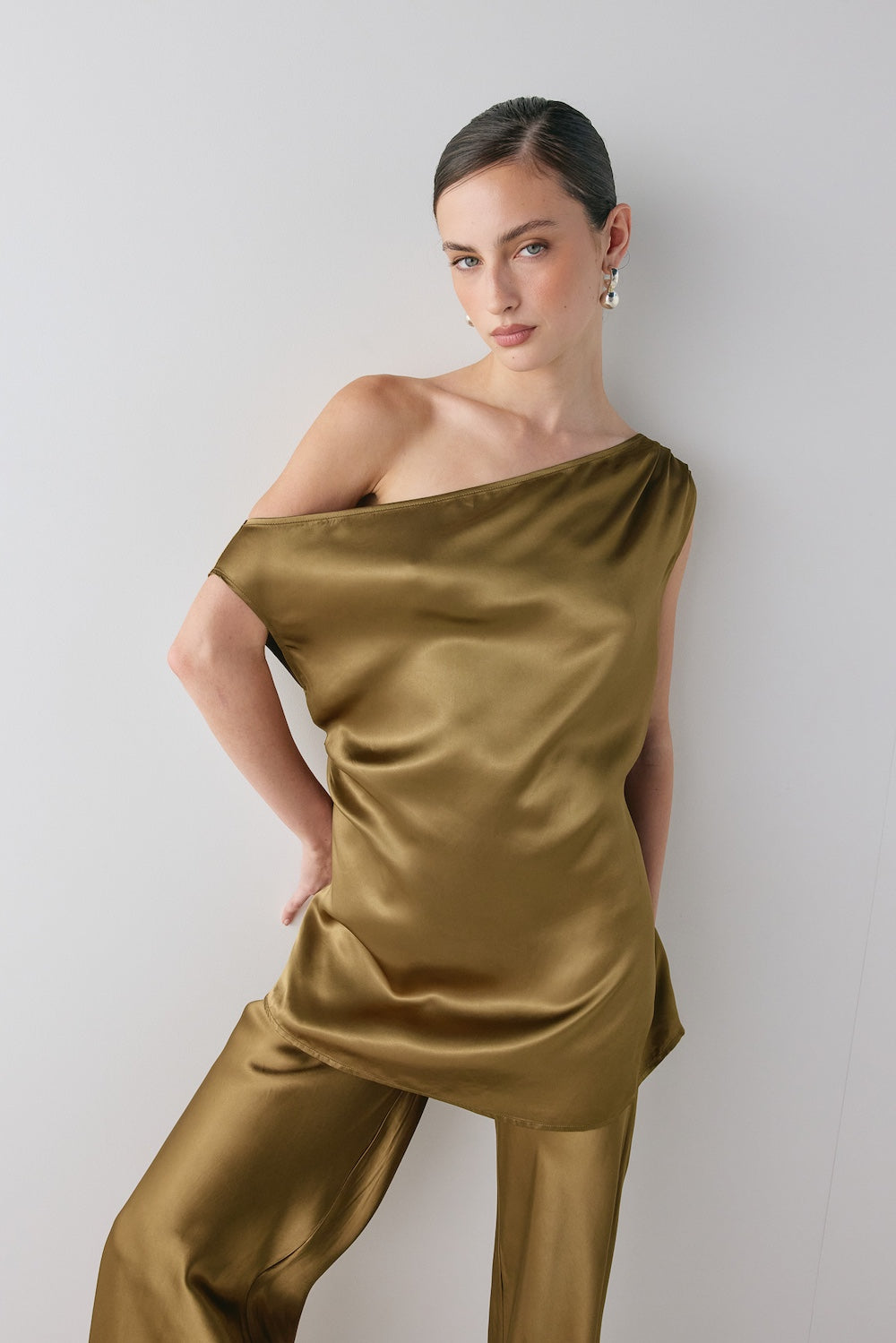 Camille Satin Tunic Top Copper