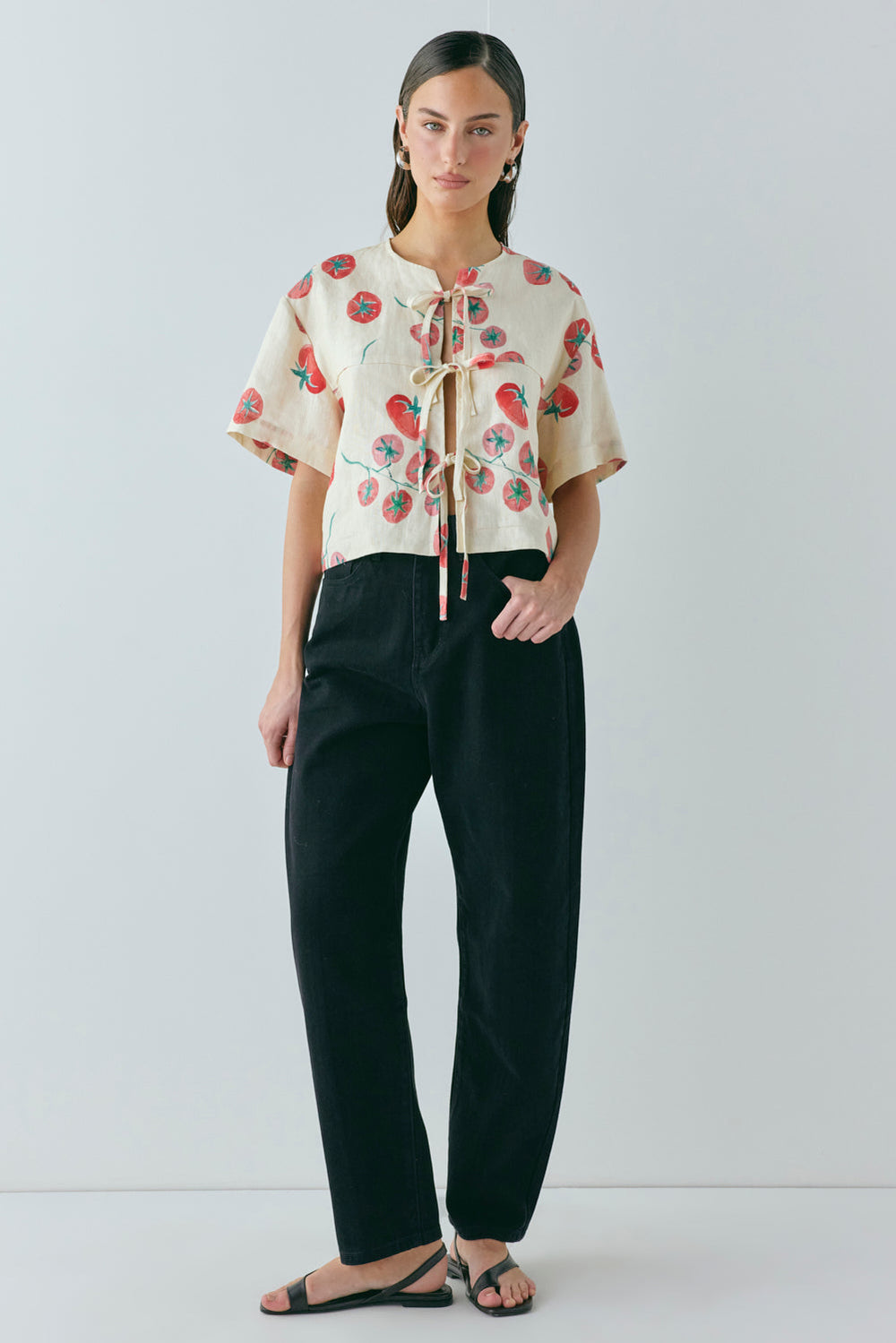 Portia Linen Smock Top Roma