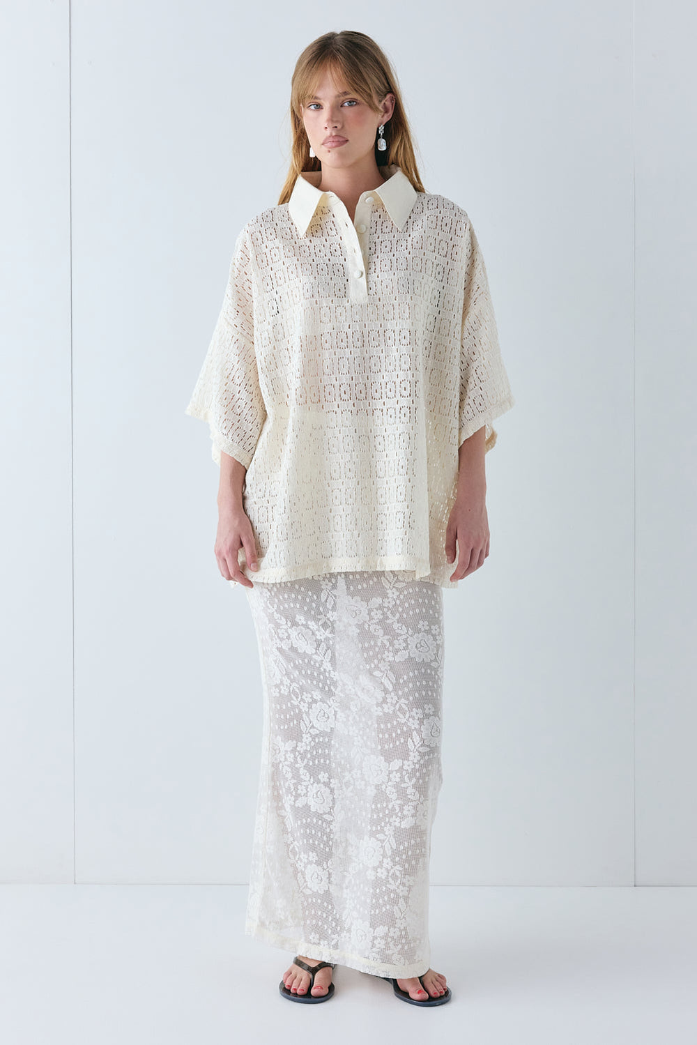 Elle Lace Polo Cream