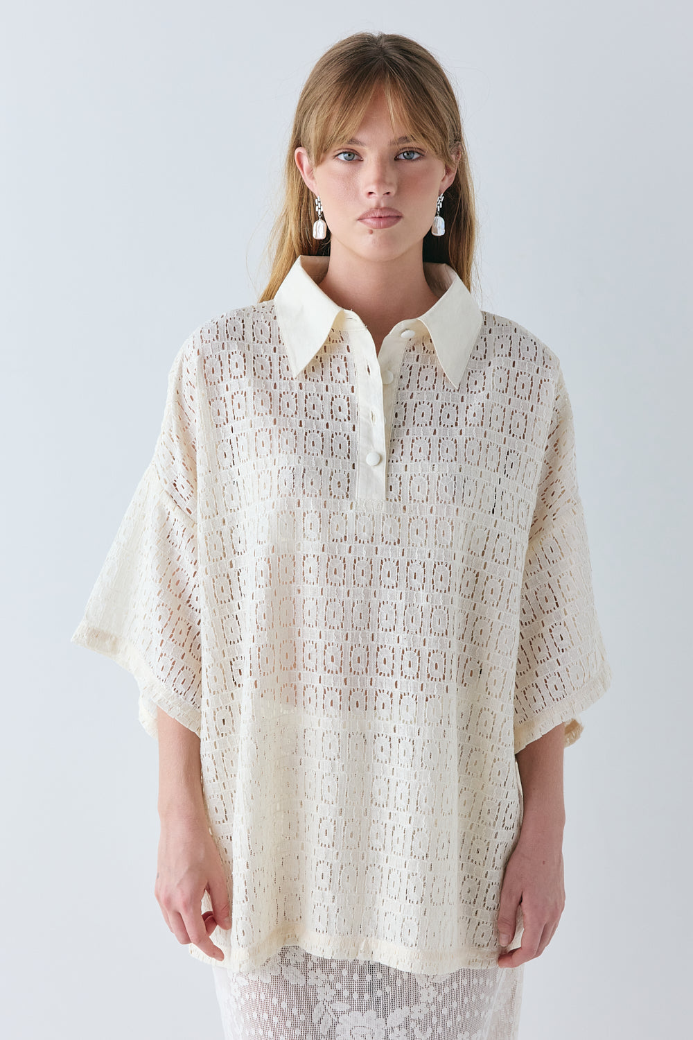 Elle Lace Polo Cream