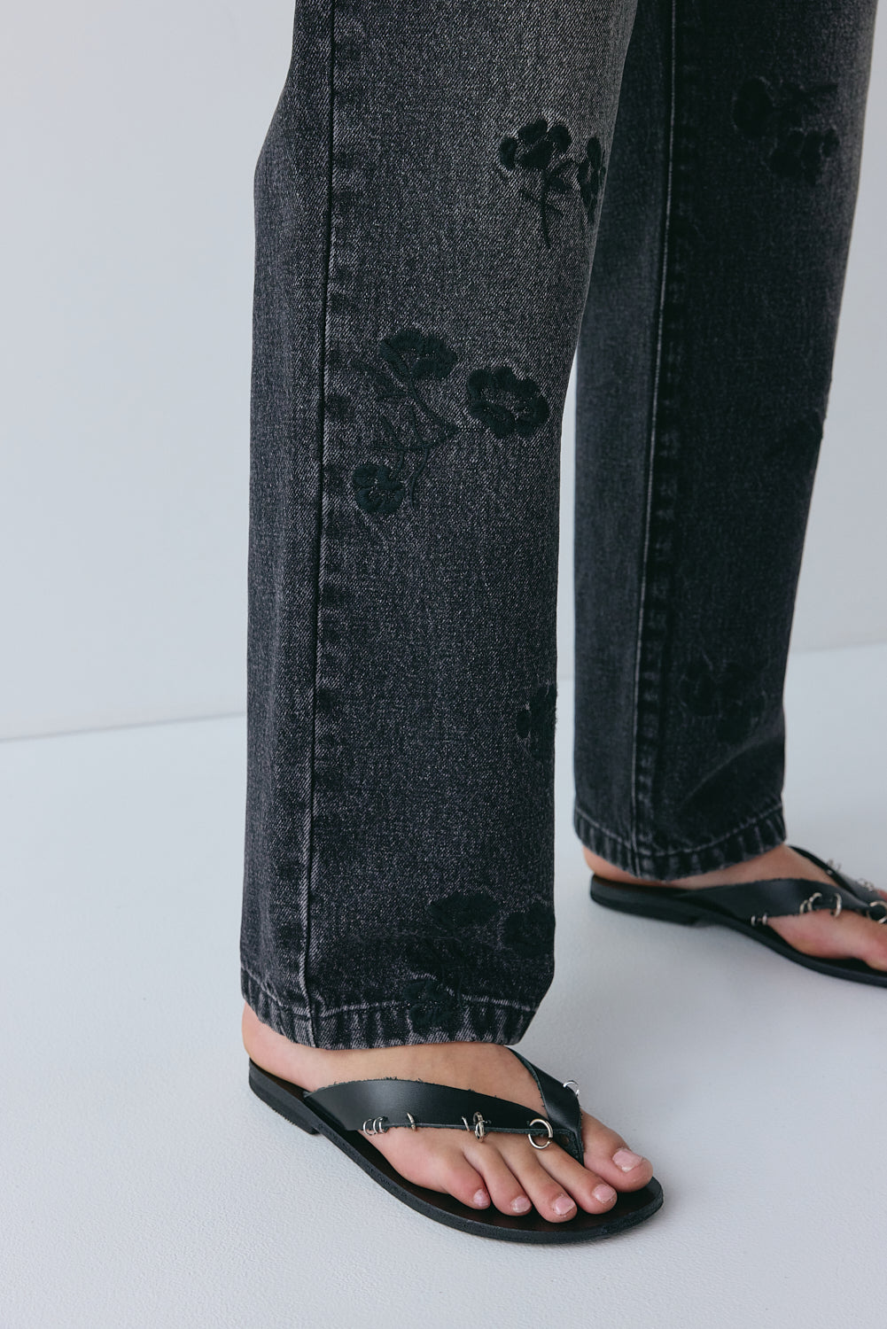 Lenah High Rise Embroidered Denim Jeans Black