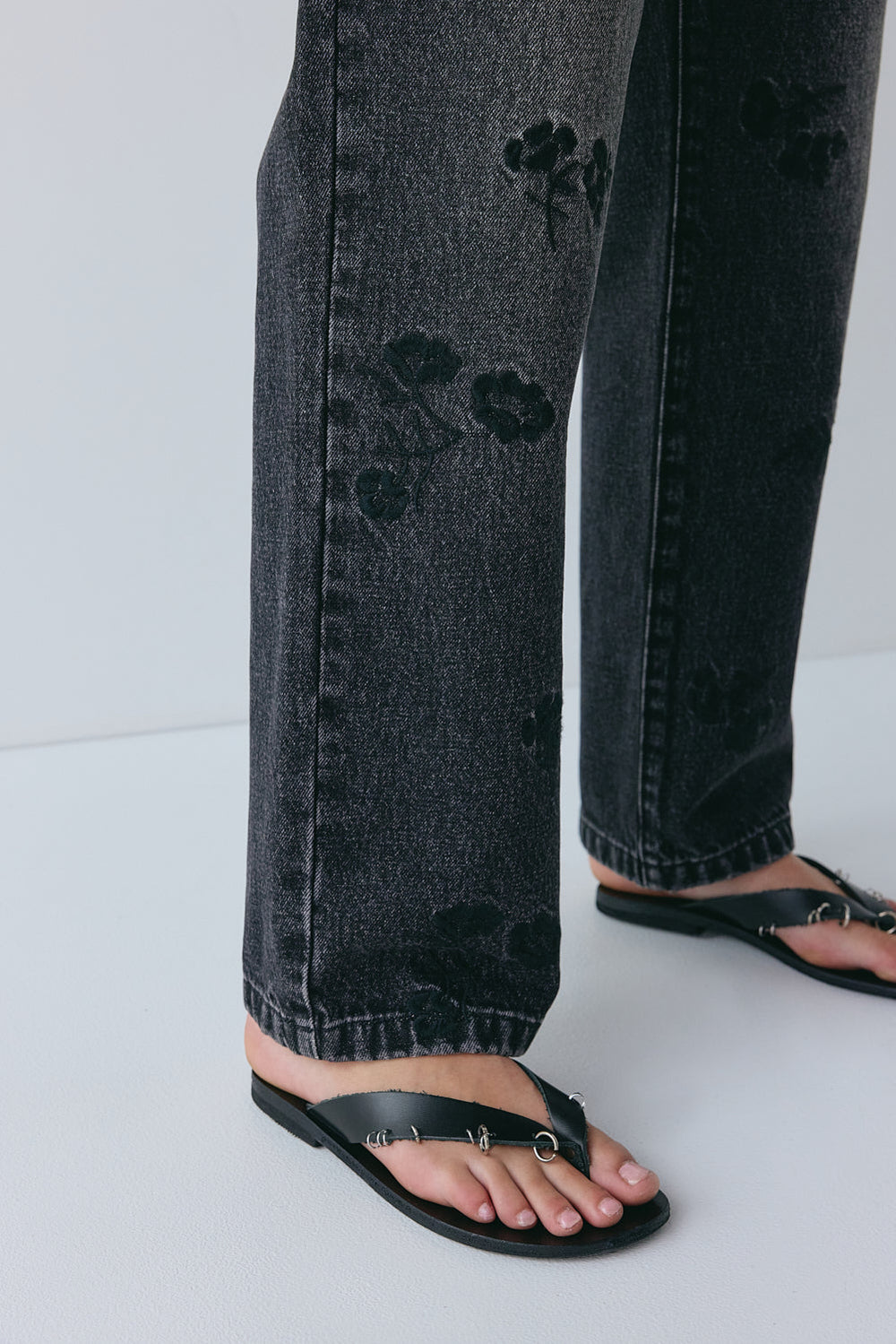 Lenah High Rise Embroidered Denim Jeans Black