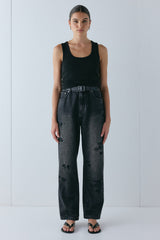 Lenah High Rise Embroidered Denim Jeans Black