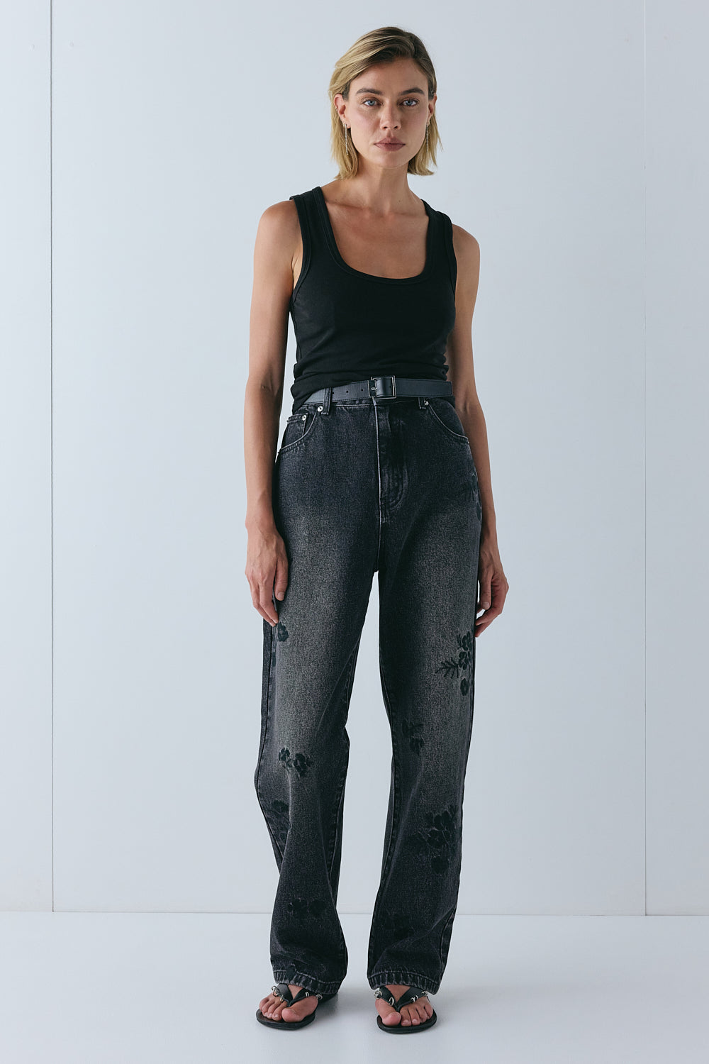 Lenah High Rise Embroidered Denim Jeans Black