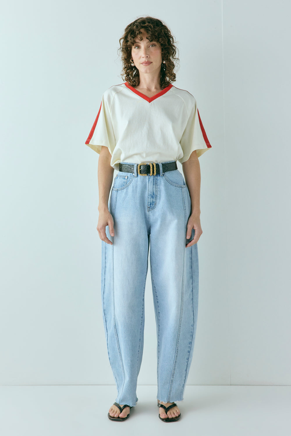 Nyra High Rise Barrel Denim Jeans Light Blue