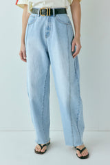 Nyra High Rise Barrel Denim Jeans Light Blue