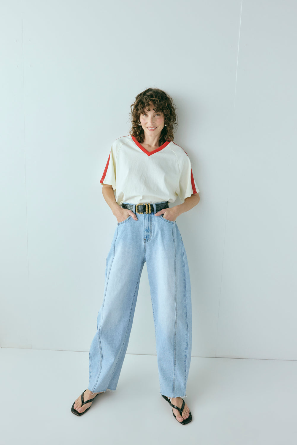 Nyra High Rise Barrel Denim Jeans Light Blue