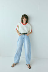Nyra High Rise Barrel Denim Jeans Light Blue