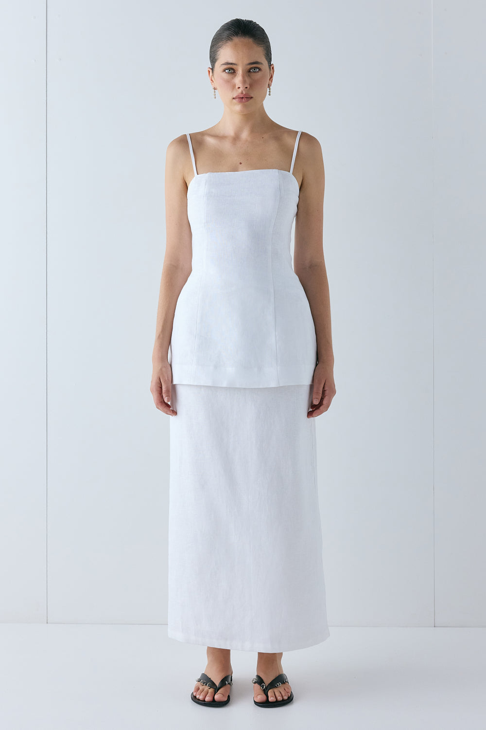 Violette Linen Midi Skirt White