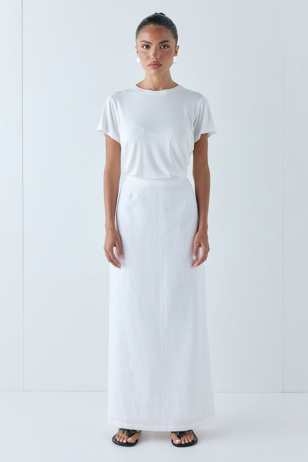 Violette Linen Midi Skirt White