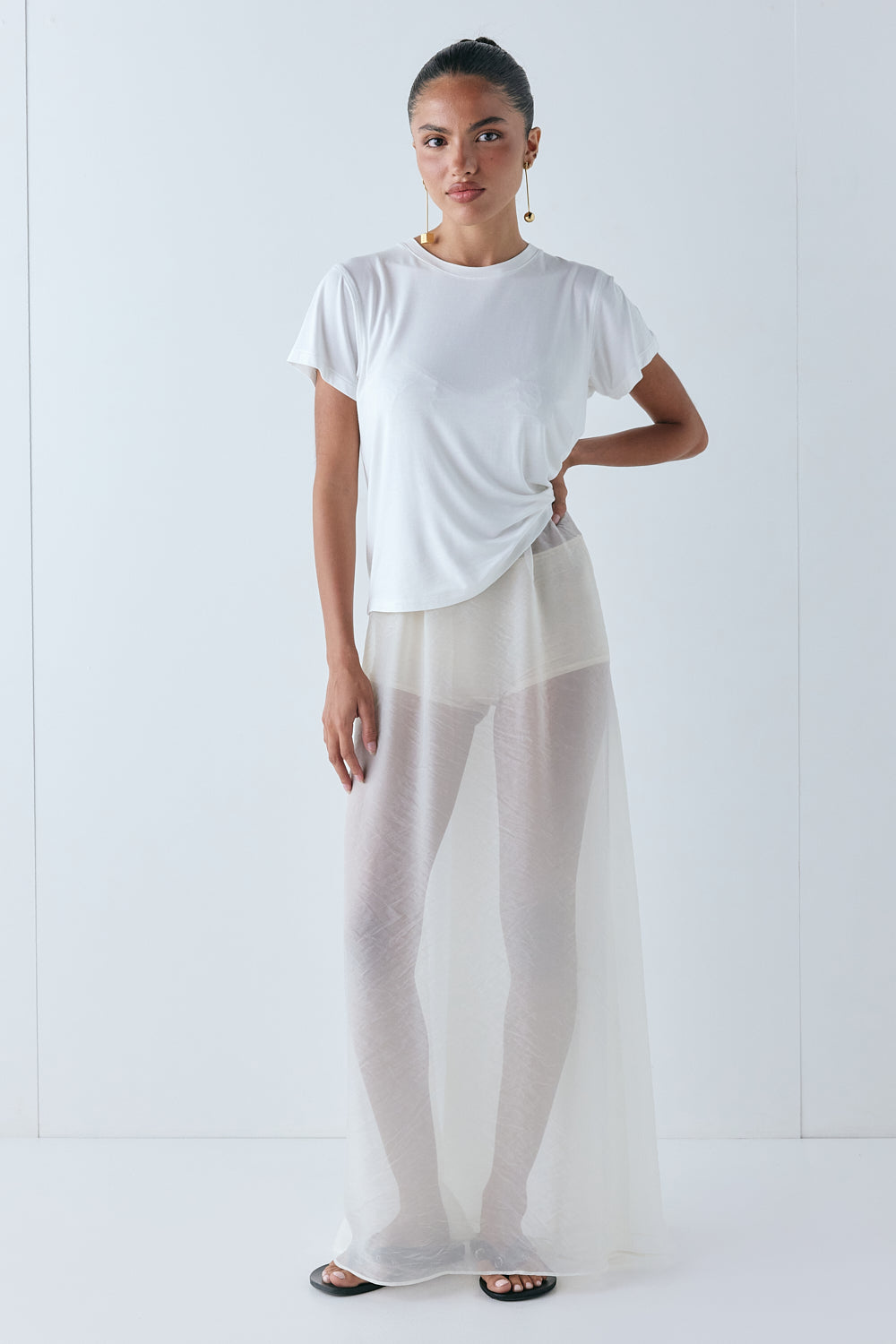 Laine Sheer Maxi Skirt Cream