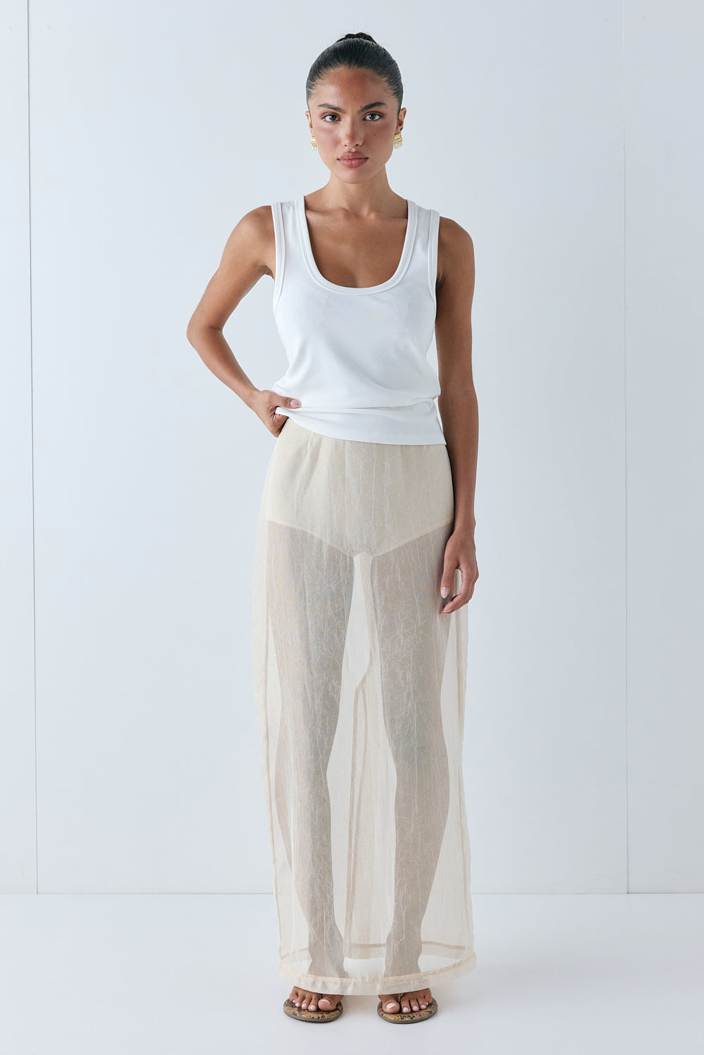 Devyn Sheer Midi Skirt Ecru