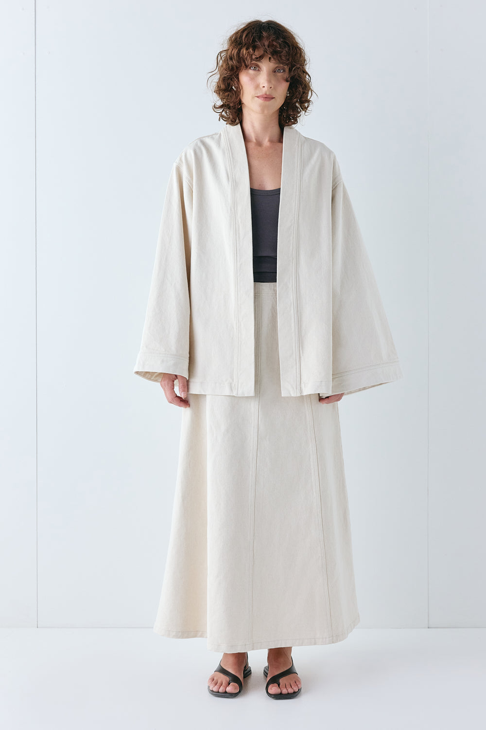 Eve Denim Midi Skirt Cream