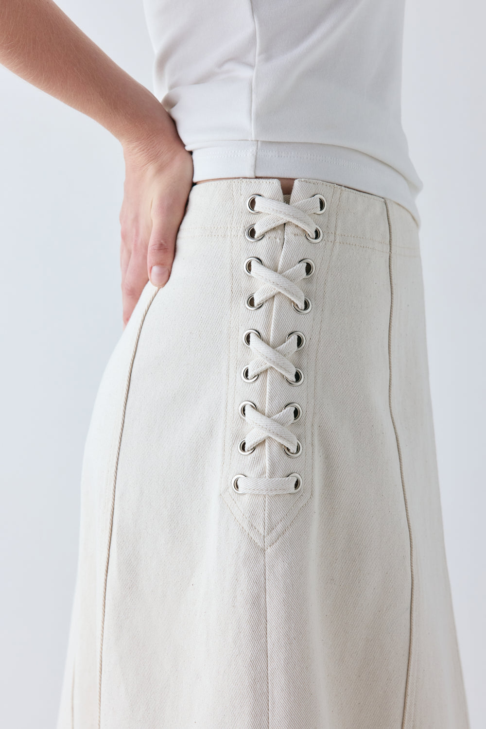 Eve Denim Midi Skirt Cream