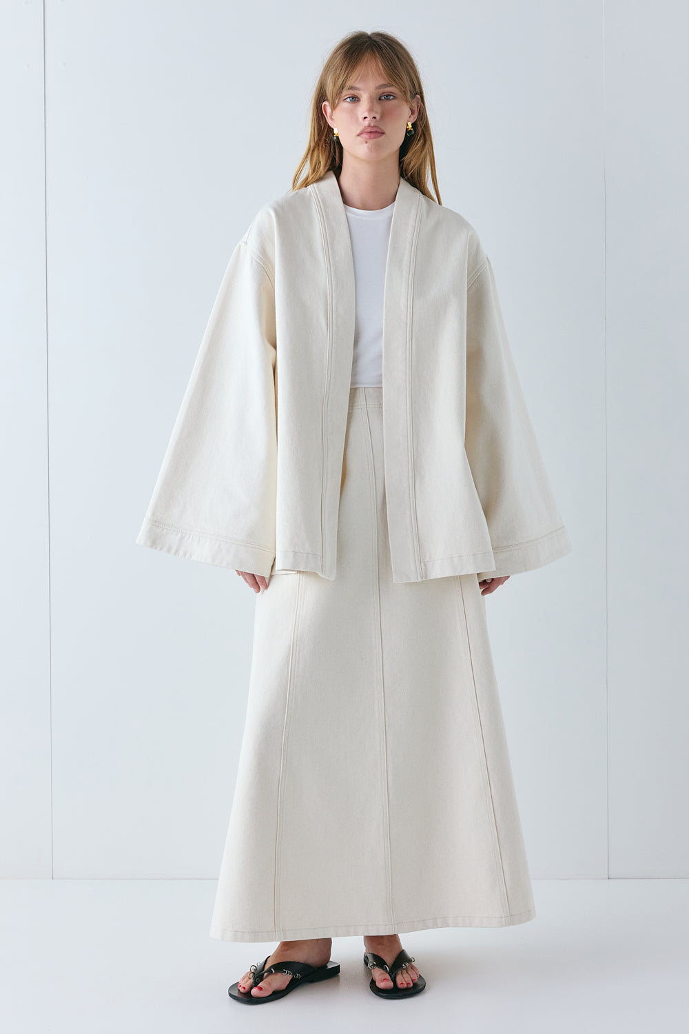 Eve Denim Midi Skirt Cream