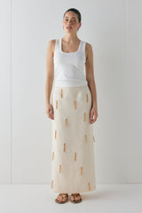 Devyn Linen Midi Skirt Cream