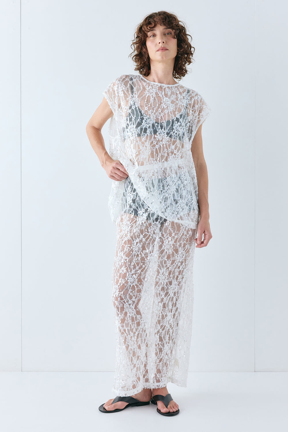 Devyn Sequin Midi Skirt White
