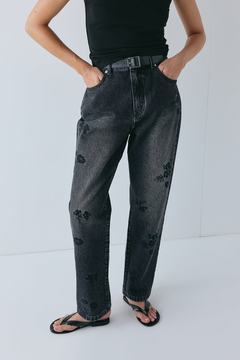 Lenah High Rise Embroidered Denim Jeans Black