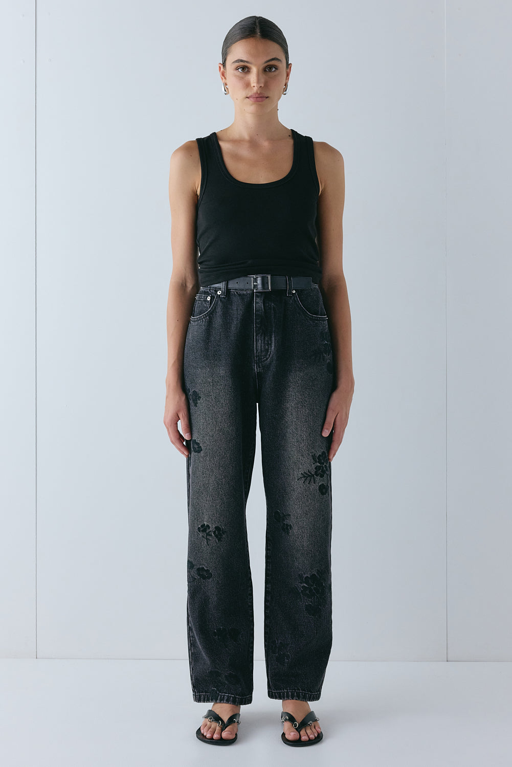 Lenah High Rise Embroidered Denim Jeans Black