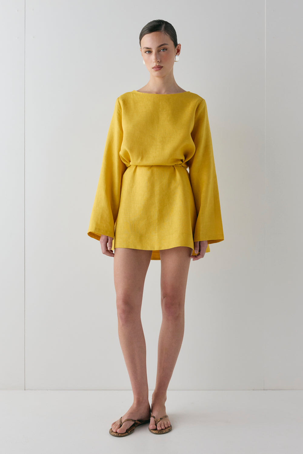 Sabine Linen Mini Dress Mustard