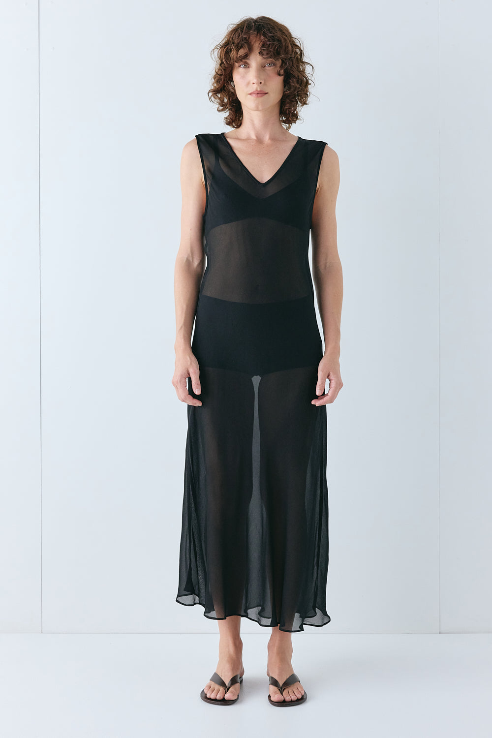Winona Sheer Midi Dress Black